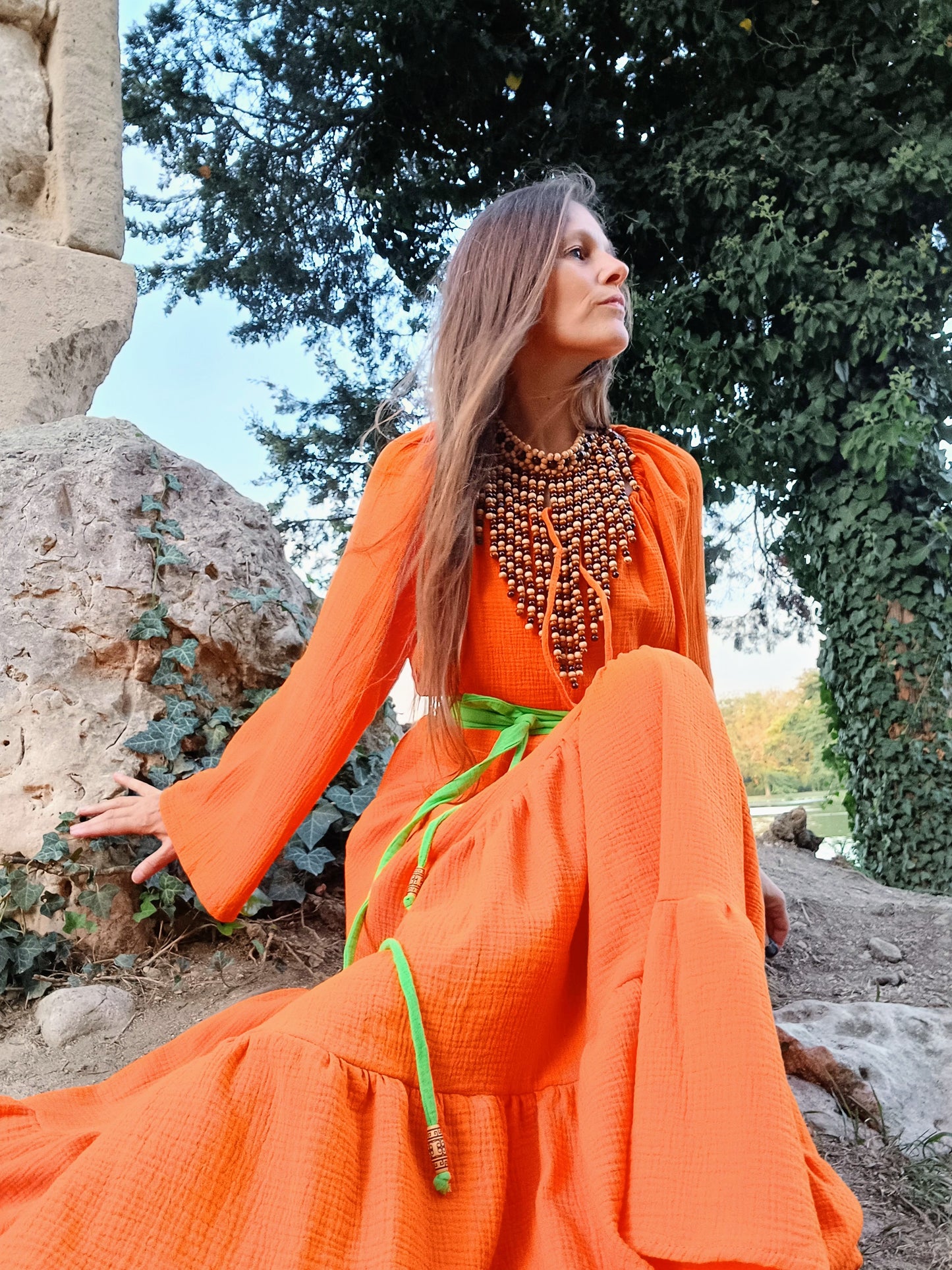 BOHO HALENKA MUŠELÍNOVÁ ORANŽOVÁ