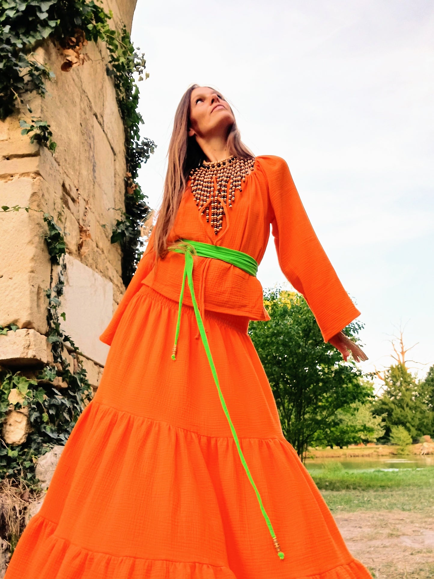 BOHO HALENKA MUŠELÍNOVÁ ORANŽOVÁ