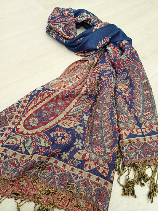 BOHO PLÉD PAISLEY PAŠMÍNA HEBKÁ MODRÁ