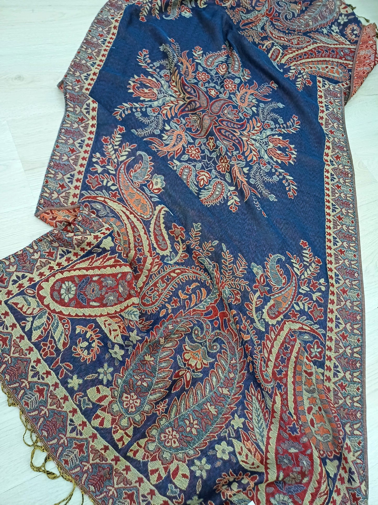 BOHO PLÉD PAISLEY PAŠMÍNA HEBKÁ MODRÁ