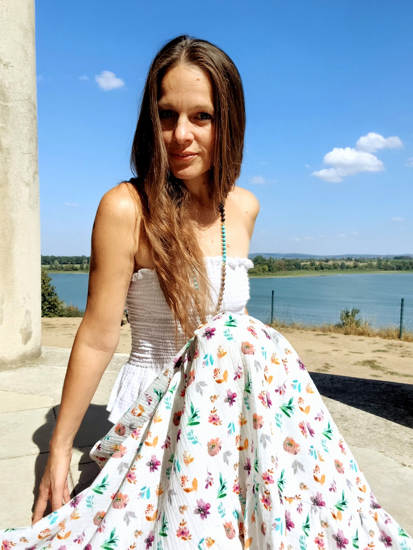MAXI SUKNĚ KASKÁDOVITÁ BIO MUŠELÍN DROBNÉ KVĚTY