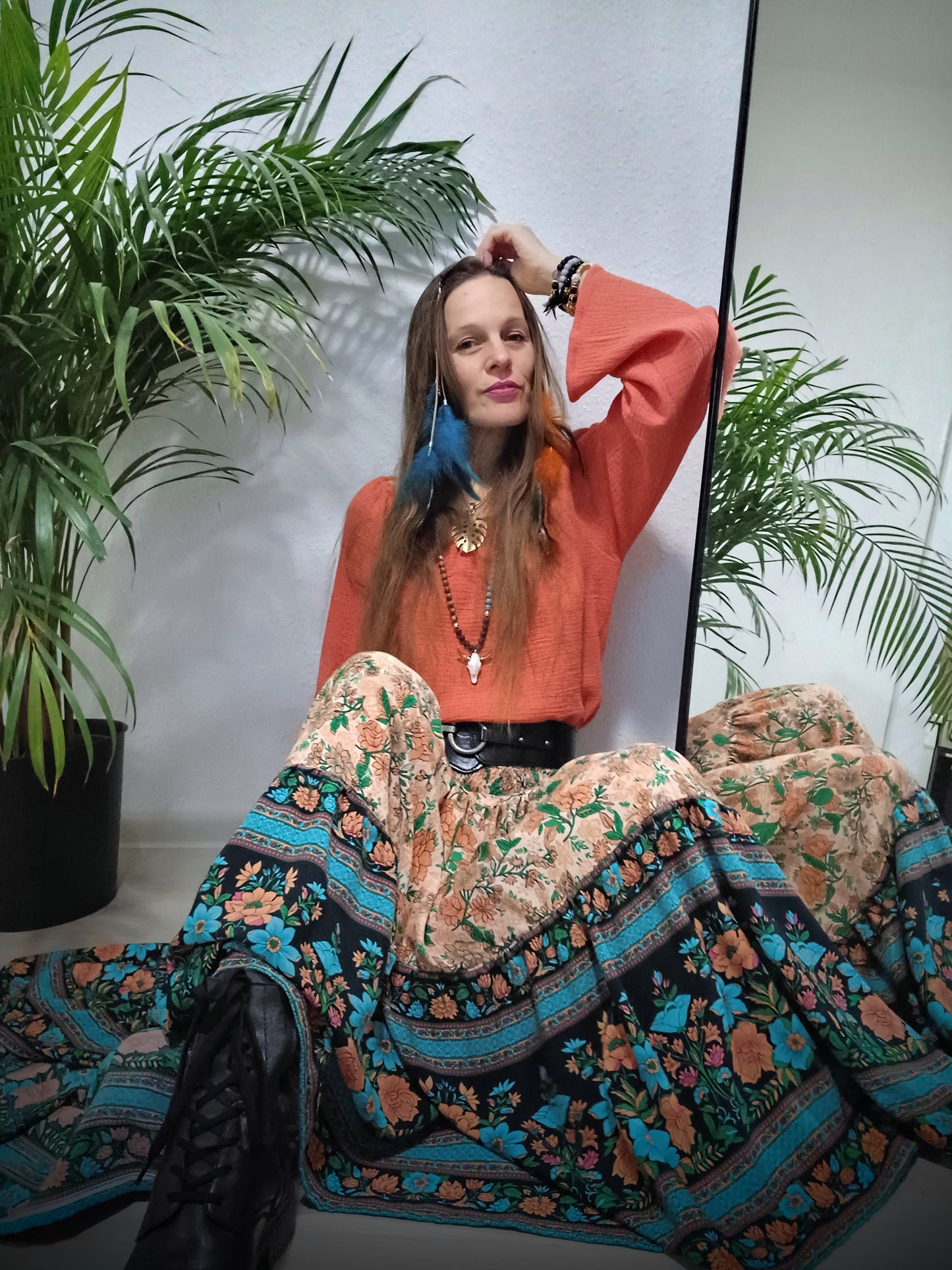 BOHO MUŠELÍNOVÁ HALENKA S DLOUHÝM RUKÁVEM