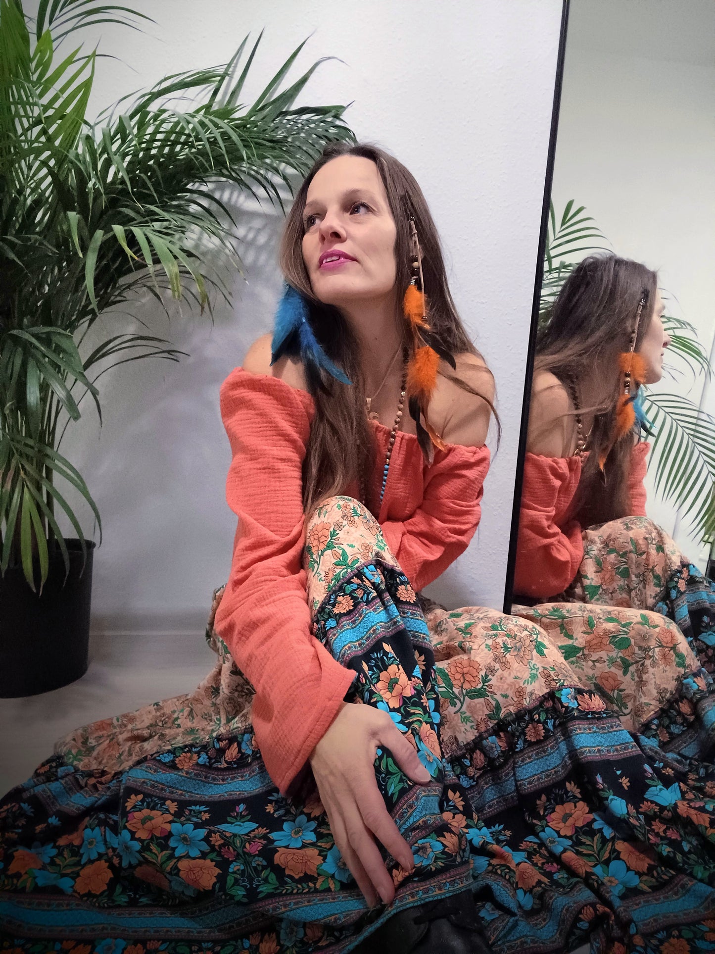BOHO MUŠELÍNOVÁ HALENKA S DLOUHÝM RUKÁVEM