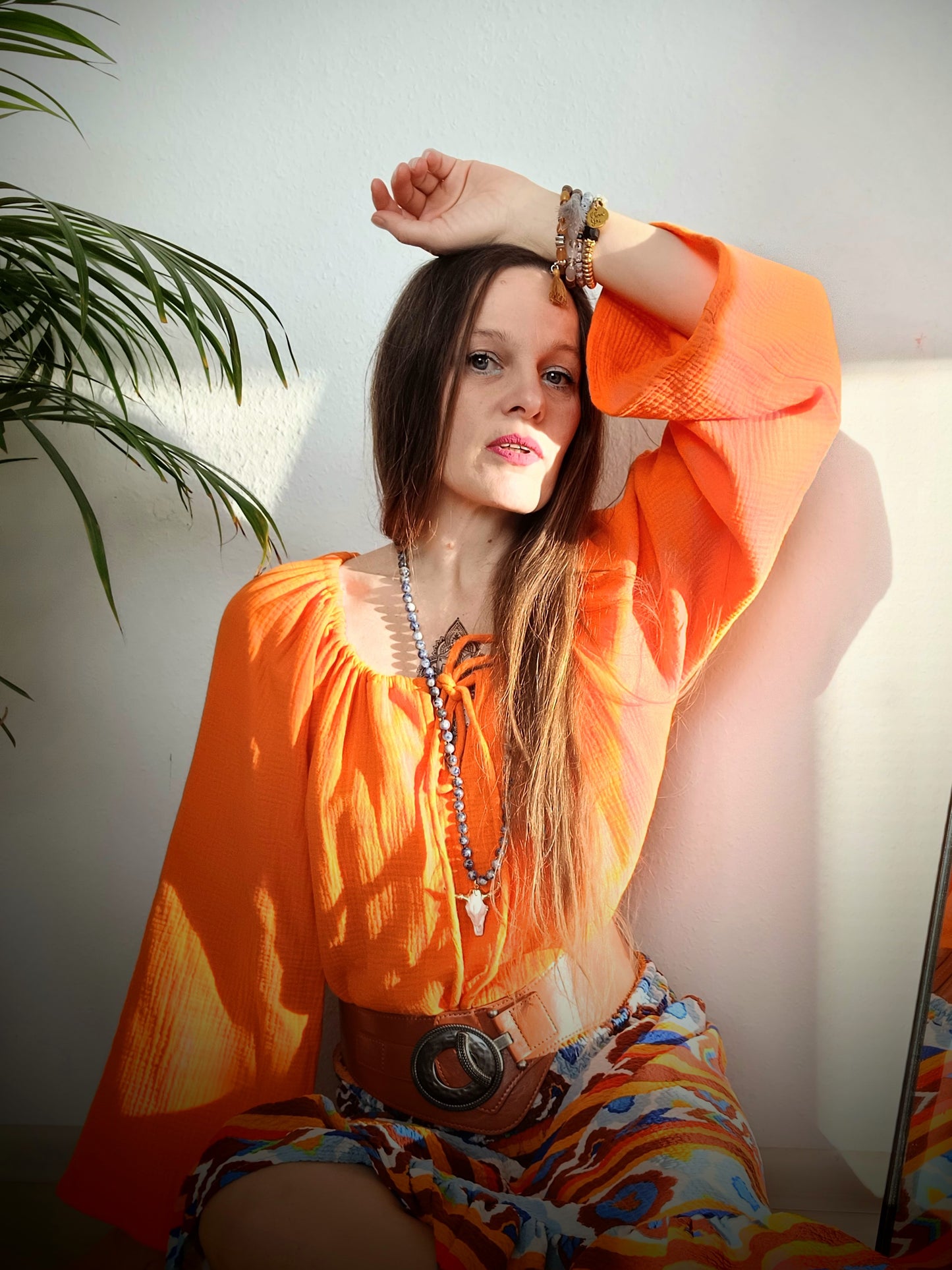 BOHO HALENKA MUŠELÍNOVÁ ORANŽOVÁ