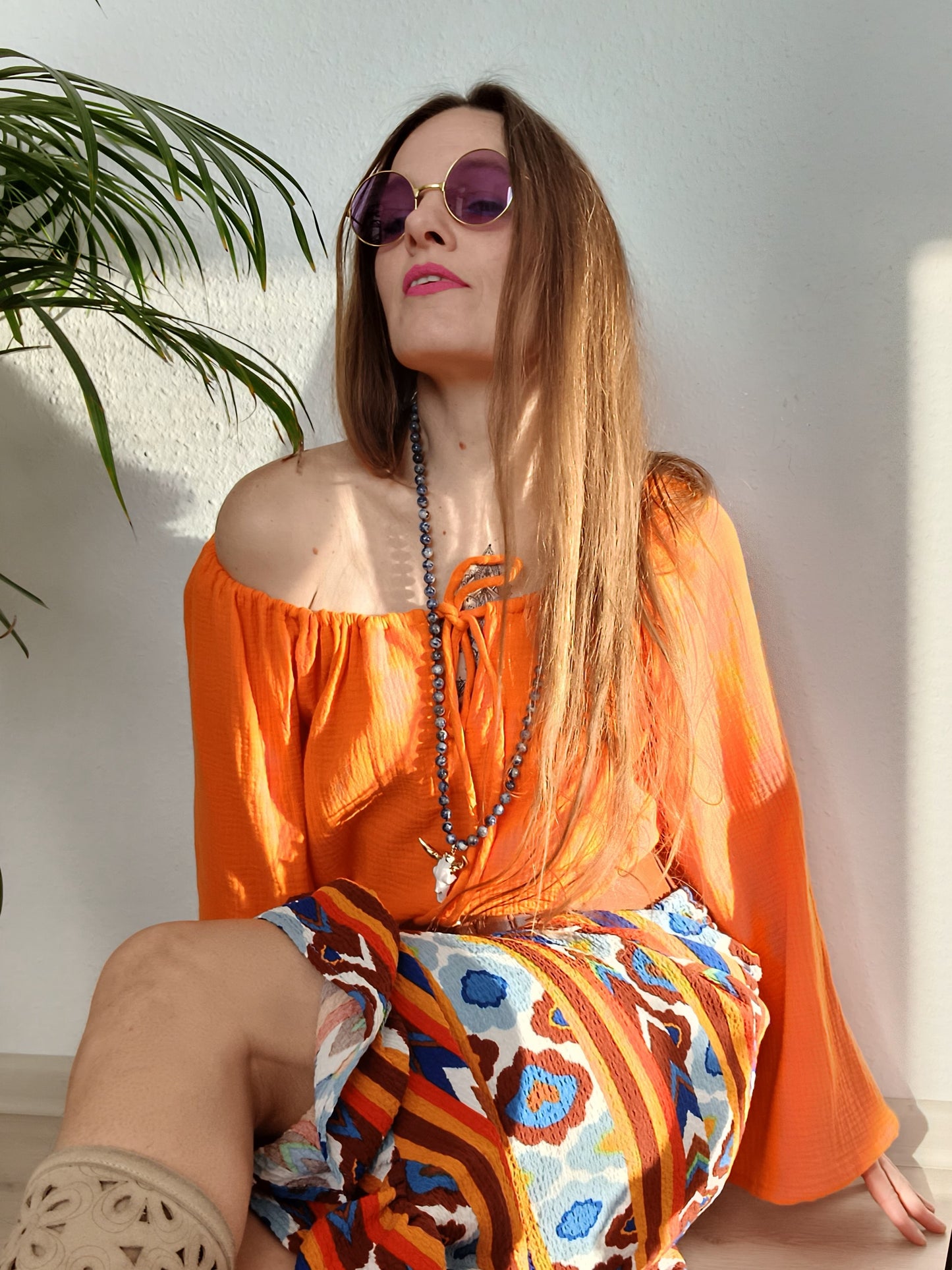 BOHO HALENKA MUŠELÍNOVÁ ORANŽOVÁ