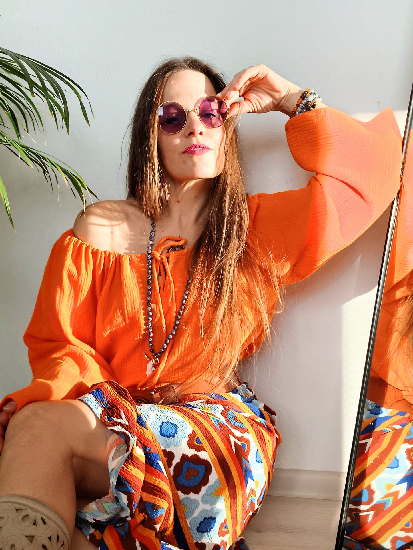 BOHO HALENKA MUŠELÍNOVÁ ORANŽOVÁ