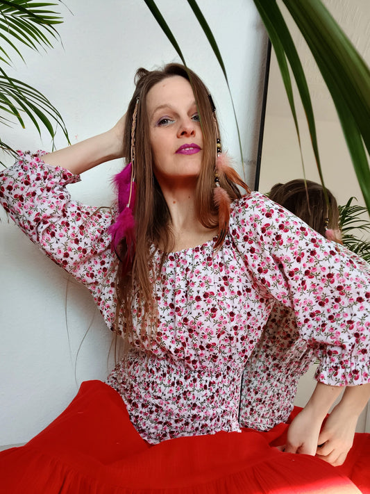 BOHO HALENKA DROBNÉ OLD- FASHIONED  KVĚTY