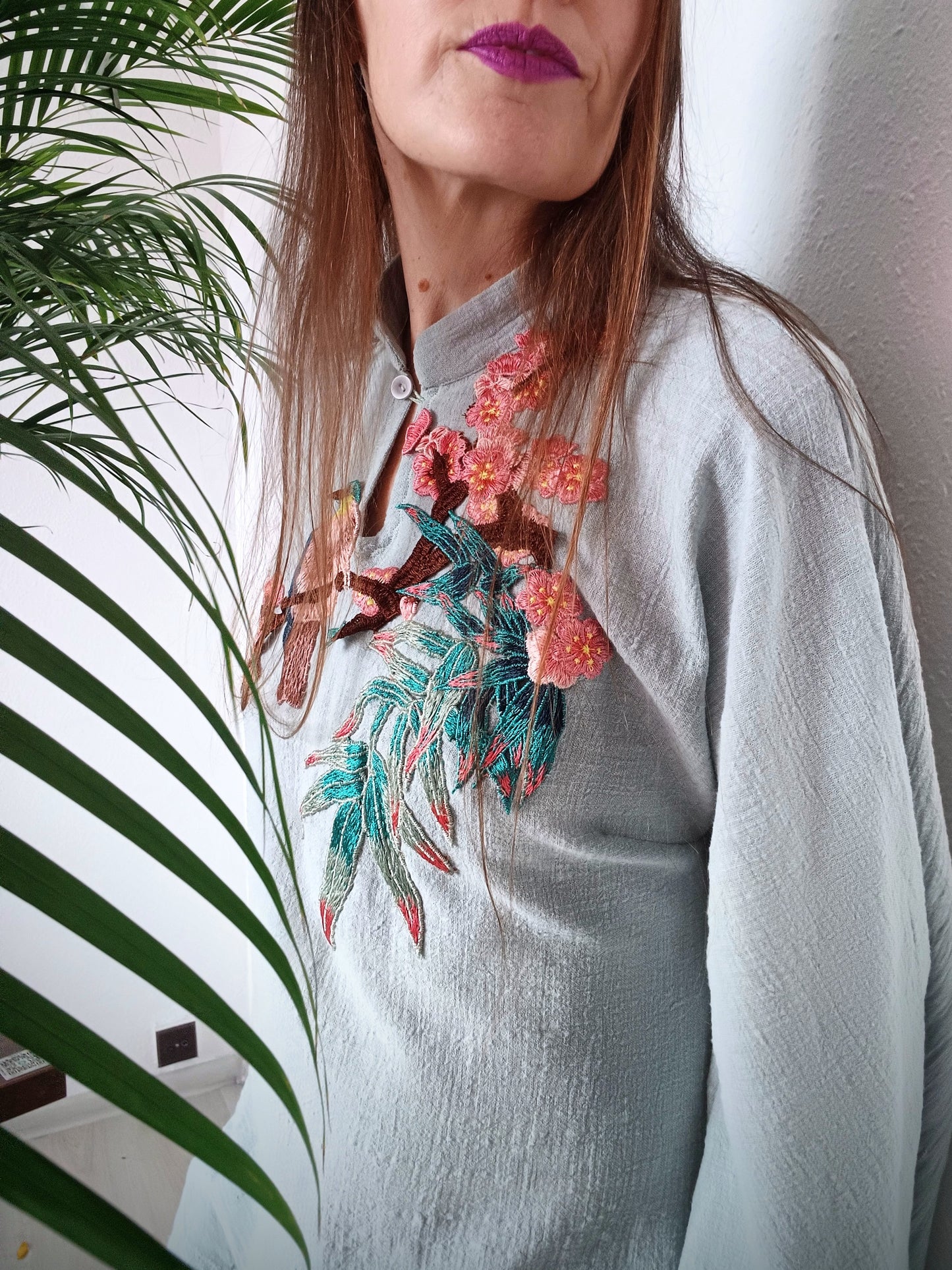PŮVABNÁ HALENKA V JAPONSKÉM STYLU Z MĚKČENÉHO LNU