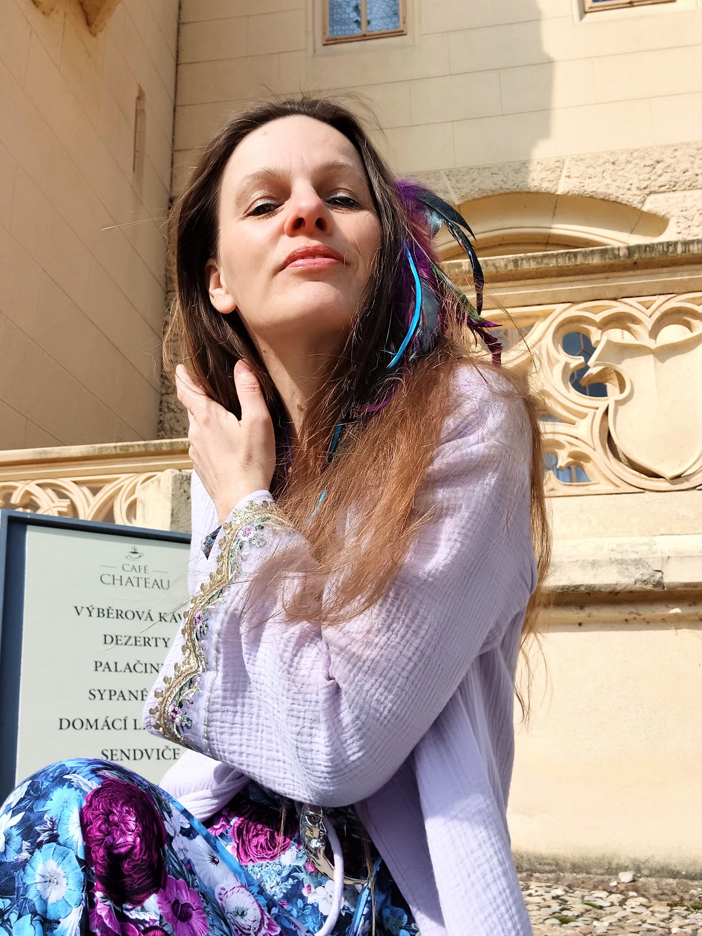 STYLOVÝ BOHO MUŠELÍNOVÝ KABÁTEK S BORDUROU NA RUKÁVECH
