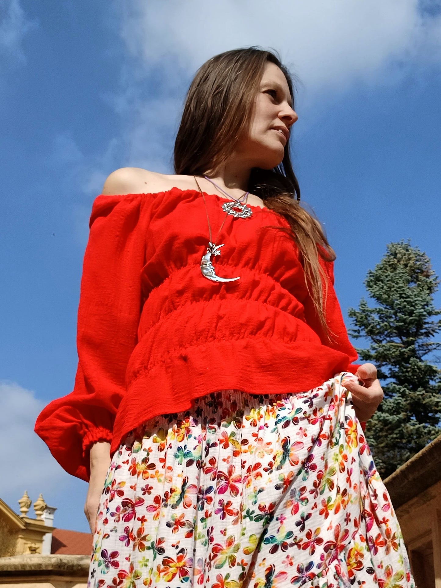 STYLOVÁ HALENKA Z MĚKČENÉHO LNU ČERVENÁ