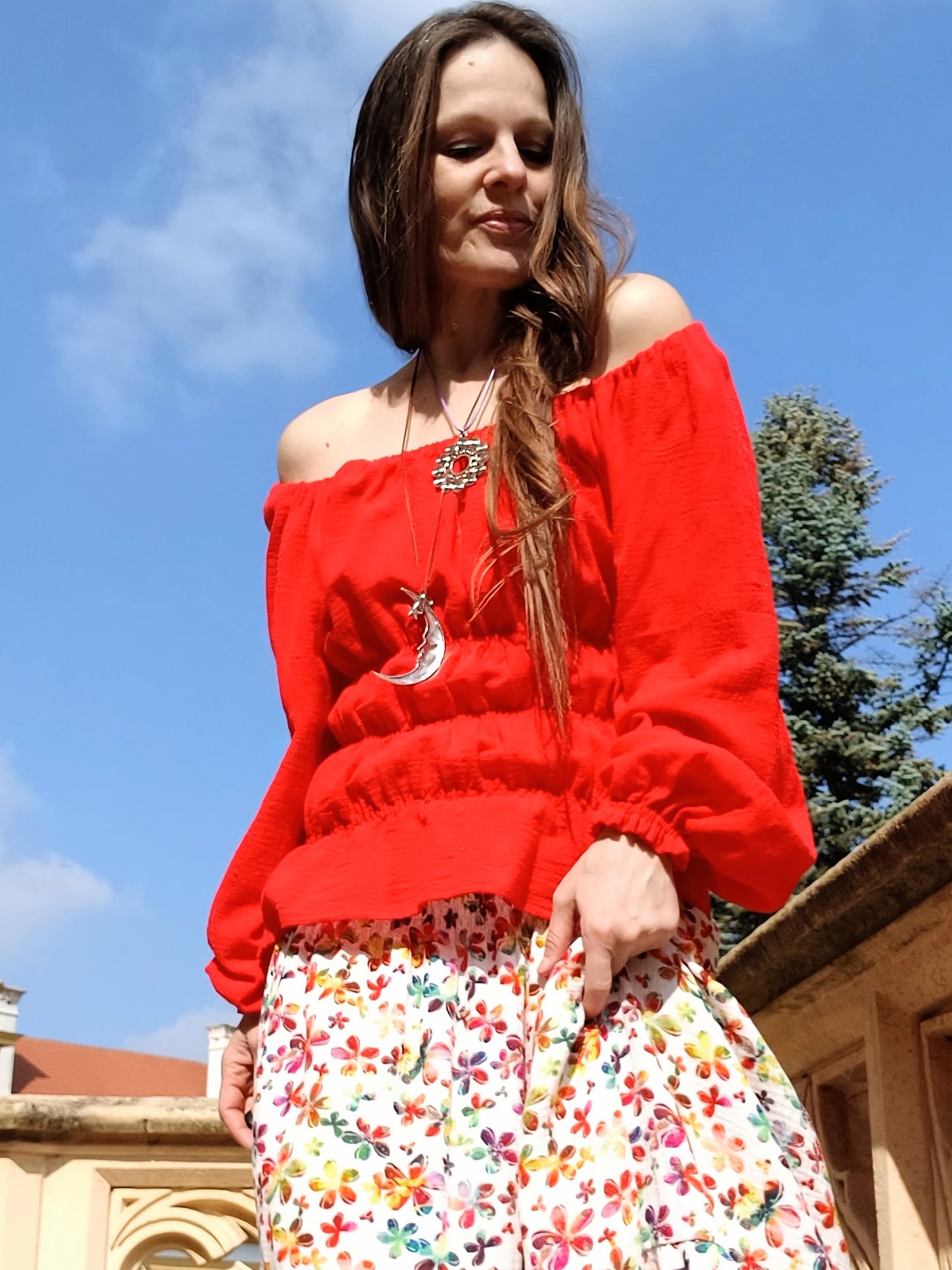 STYLOVÁ HALENKA Z MĚKČENÉHO LNU ČERVENÁ