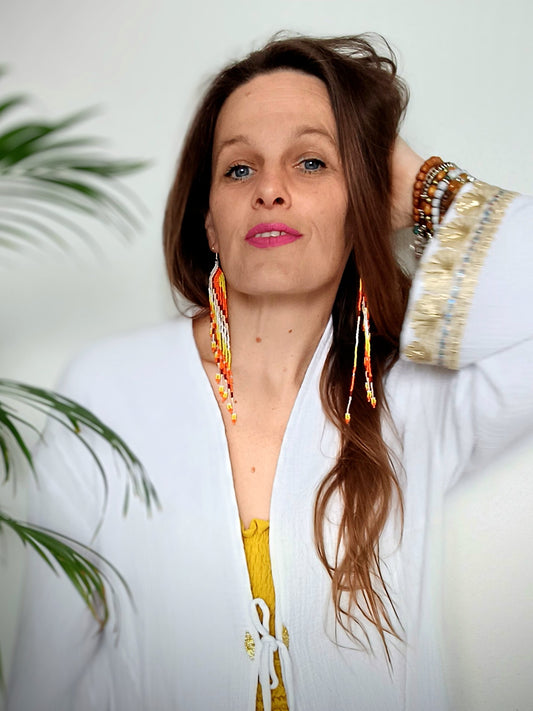 BOHO NAUŠNIČKY KORÁLKOVÉ ORANŽOVÉ