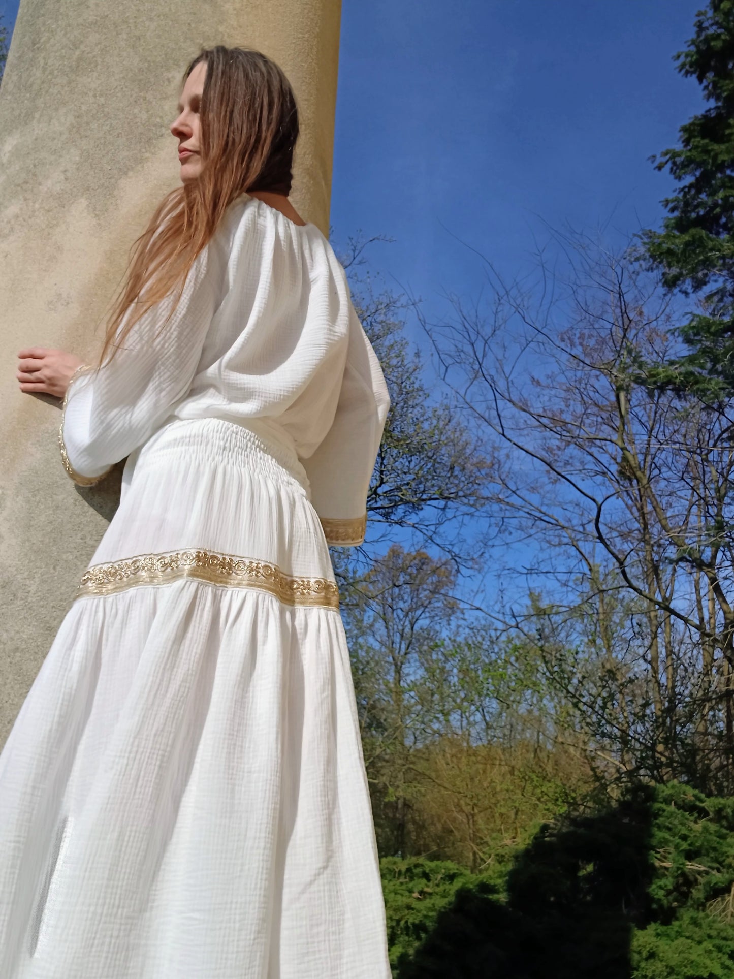 SUKNĚ MAXI S VOLÁNEM A BORDUROU -VÝŠIVKOU ANGEL
