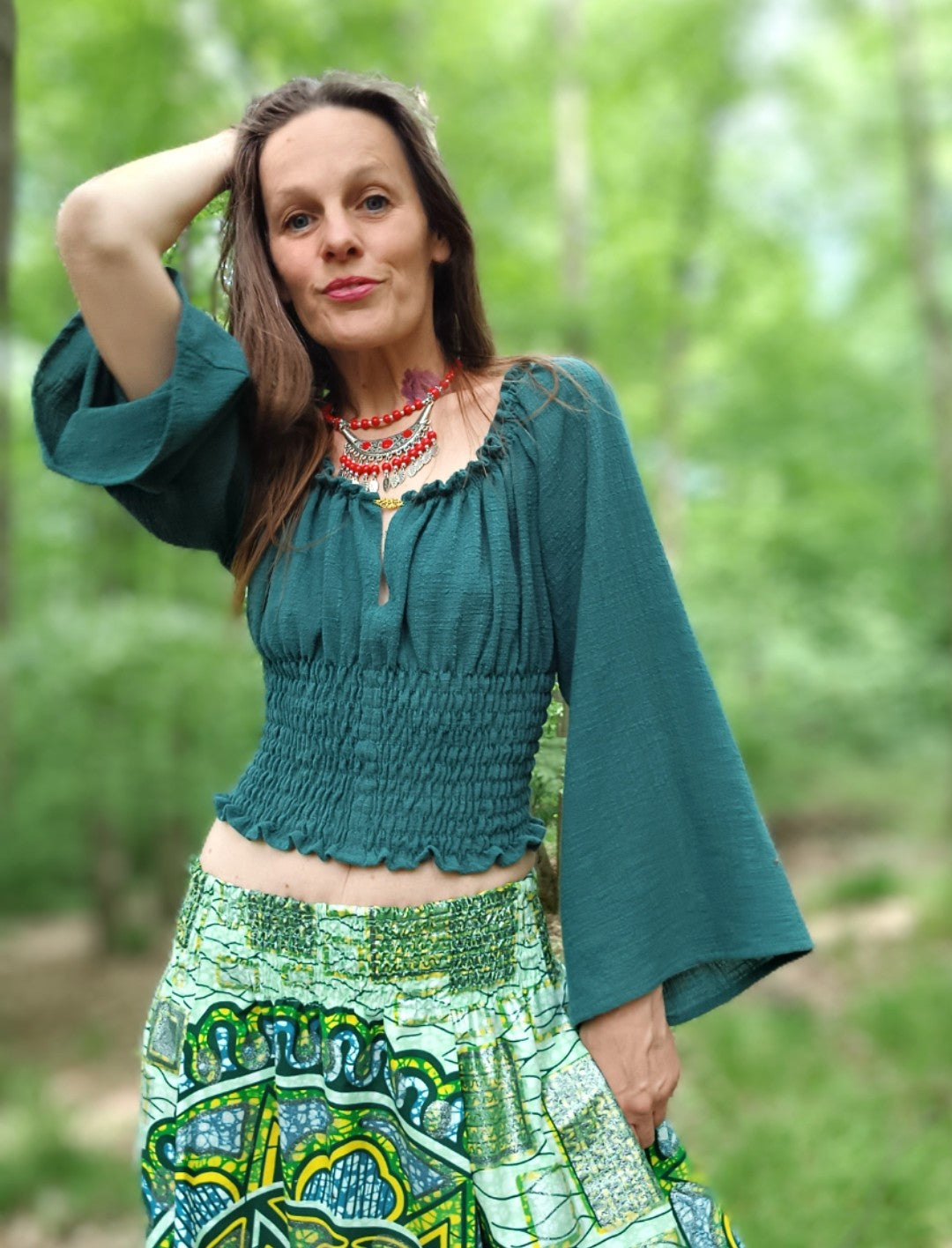 TOPÍK/HALENKA V BOHO STYLU Z  MĚKČENÉHO LNU