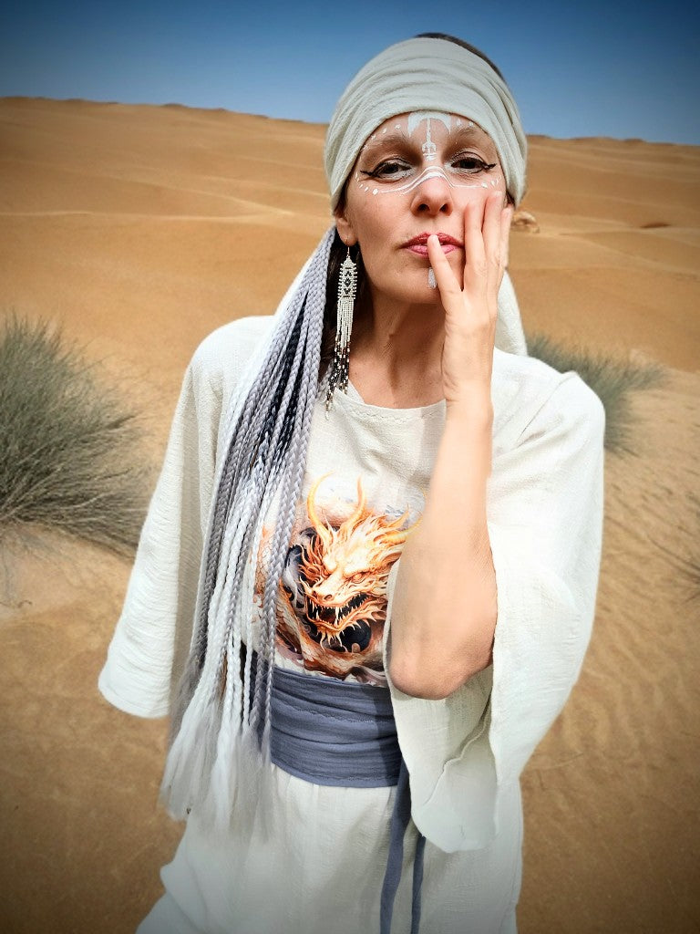 DRAGON ŠATY MĚKČENÝ LEN S OPASKEM