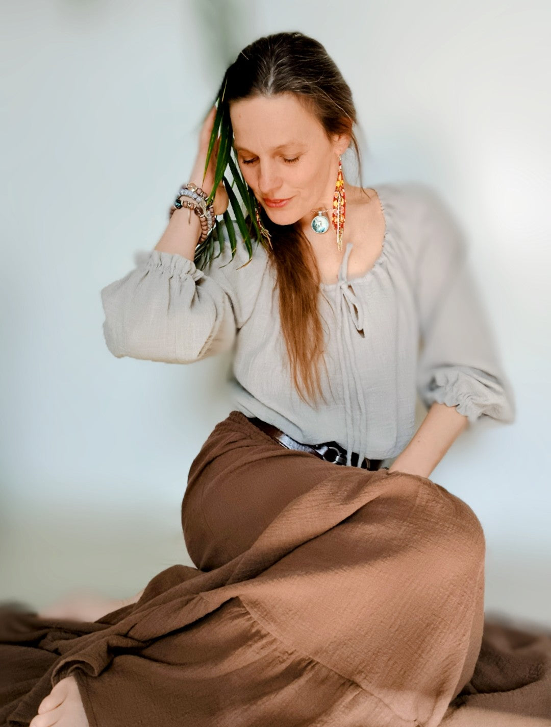 MAXI SUKNĚ MĚKČENÝ LEN -ČOKOLÁDOVÁ HNĚDÁ