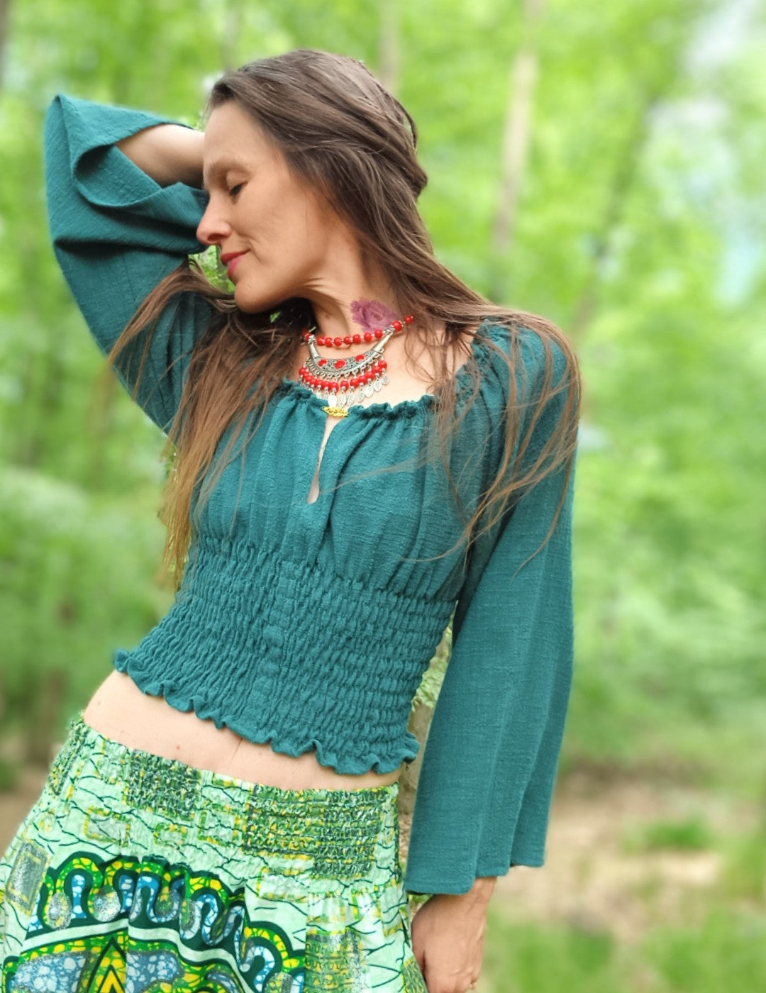 TOPÍK/HALENKA V BOHO STYLU Z  MĚKČENÉHO LNU