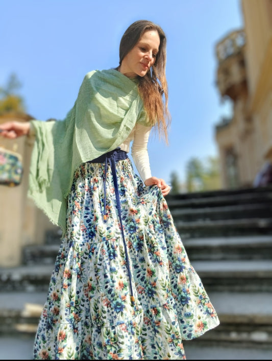 MAXI SUKNĚ KASKÁDOVITÁ MUŠELÍNOVÁ