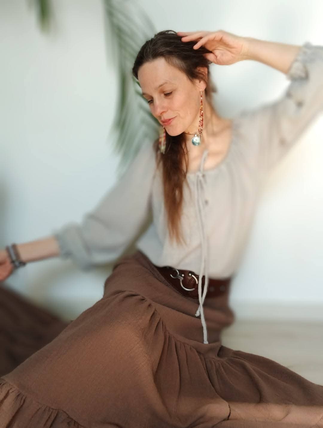 MAXI SUKNĚ MĚKČENÝ LEN -ČOKOLÁDOVÁ HNĚDÁ