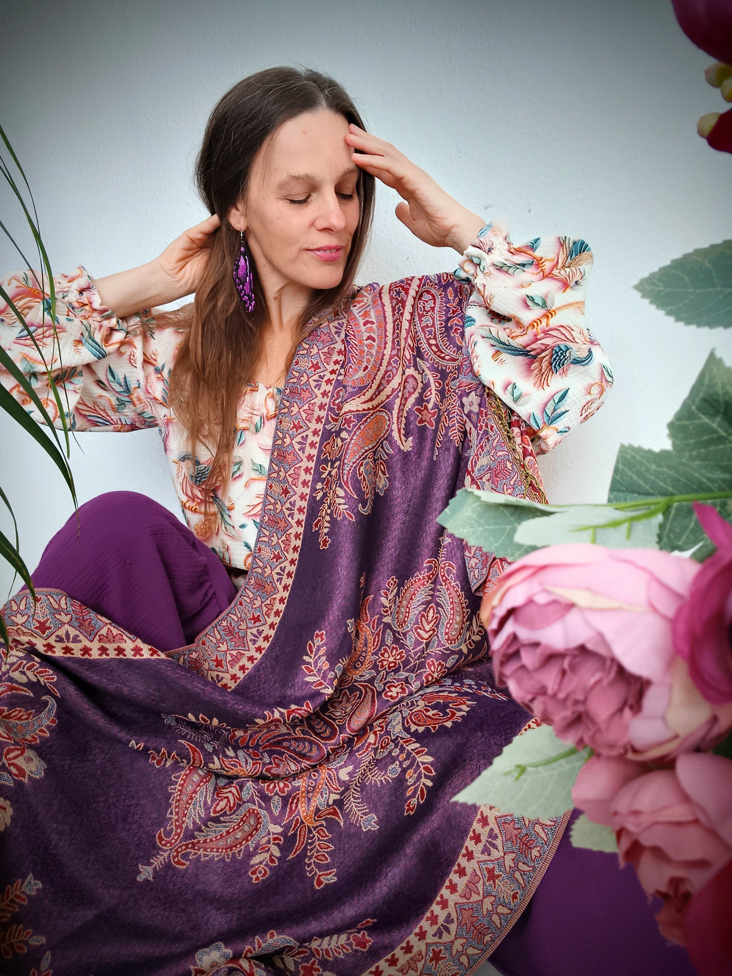 VELKÝ PLÉD BOHO PAŠMÍNA FIALOVÝ