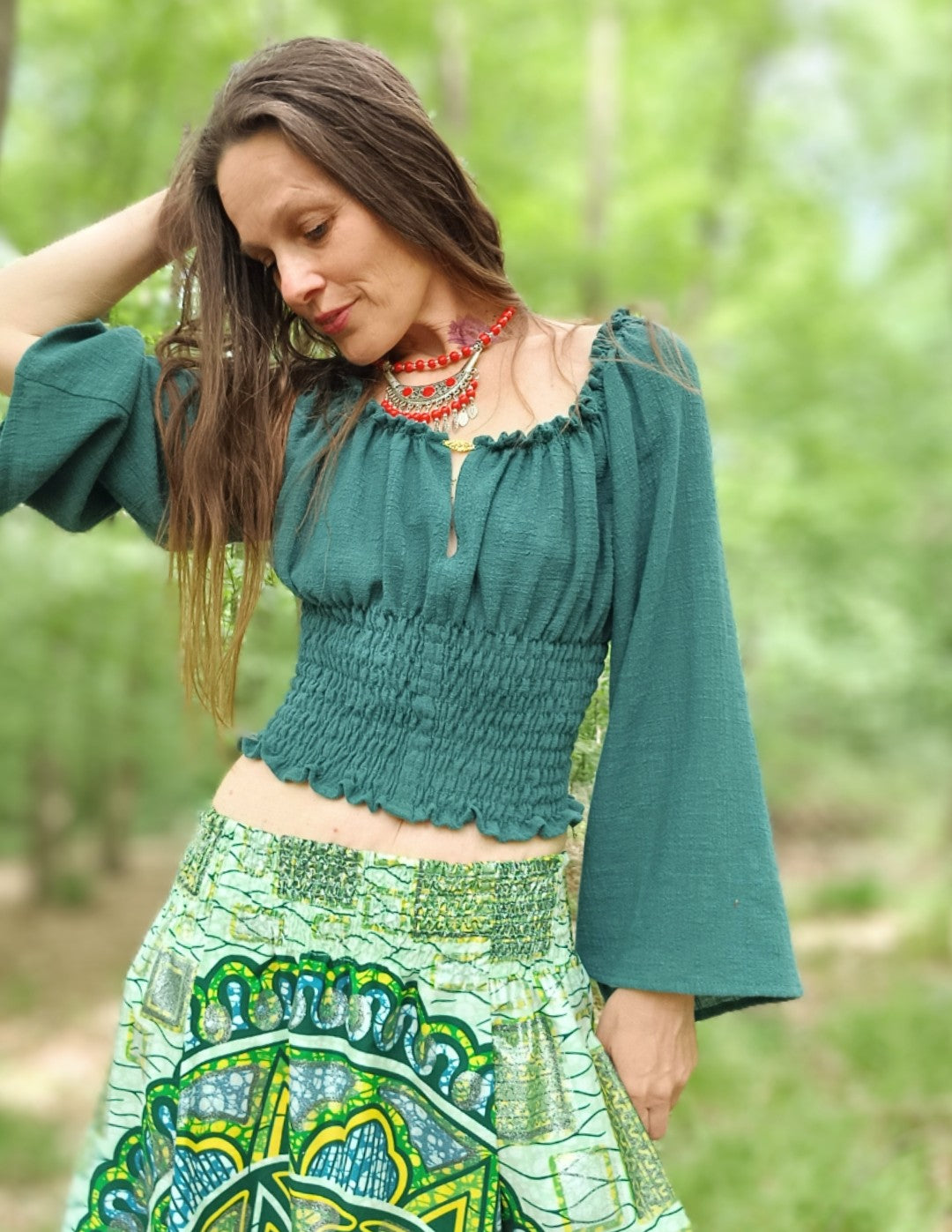 TOPÍK/HALENKA V BOHO STYLU Z  MĚKČENÉHO LNU