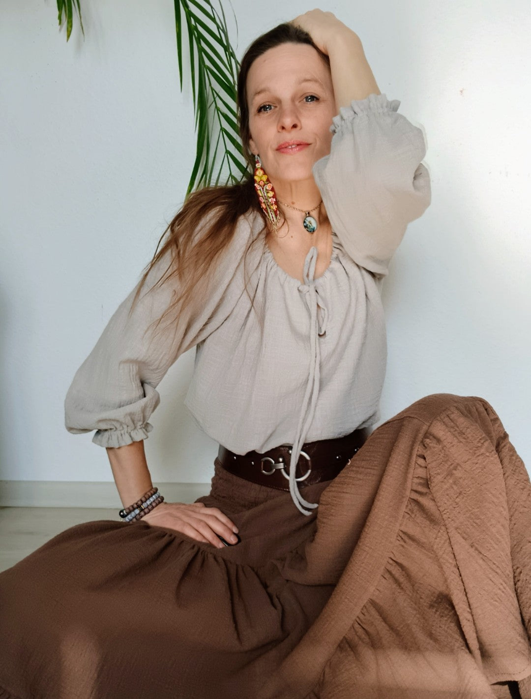 MAXI SUKNĚ MĚKČENÝ LEN -ČOKOLÁDOVÁ HNĚDÁ