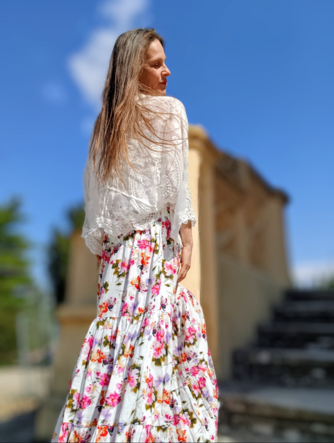 ÚCHVATNÁ MAXI SUKNĚ KVĚTY -BIO MUŠELÍN