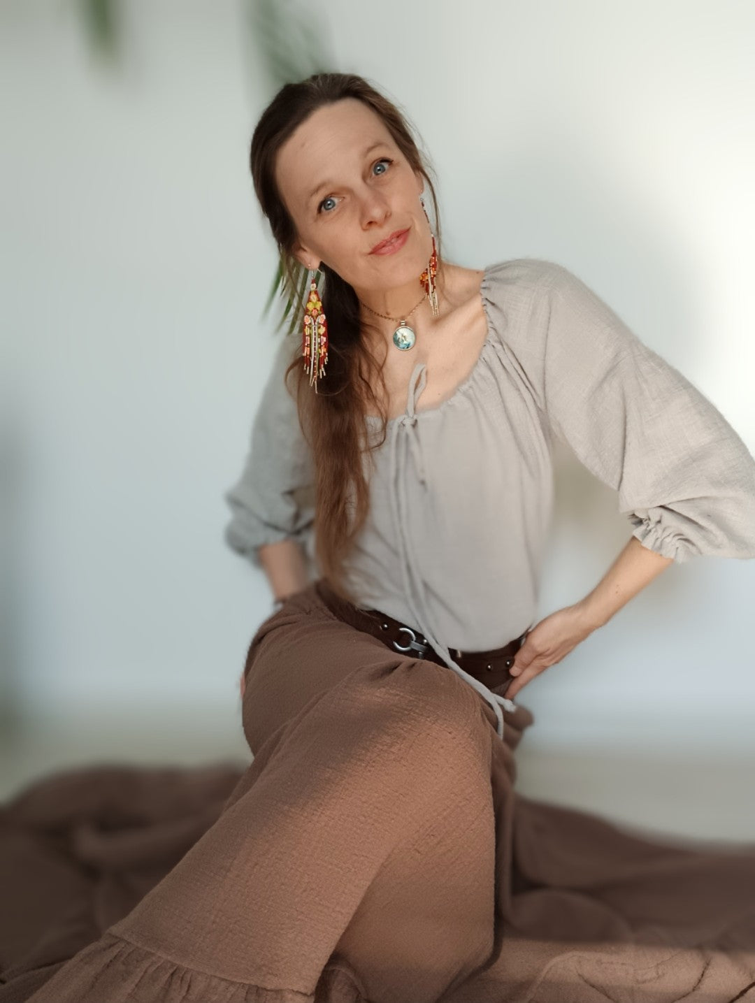 MAXI SUKNĚ MĚKČENÝ LEN -ČOKOLÁDOVÁ HNĚDÁ