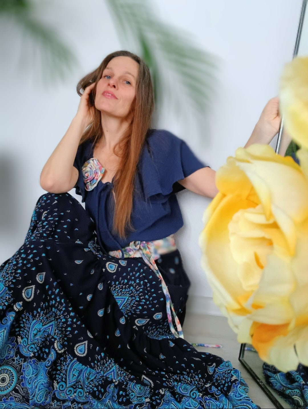 BORDUROVÁ MAXI SUKNĚ BLUE