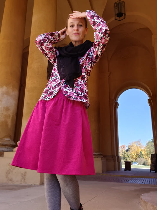 SUKÝNKA KRÁTKÁ Z PEVNĚJŠÍHO MANŠESTRU NÁDHERNÁ  SYTÁ FUCHSIOVÁ