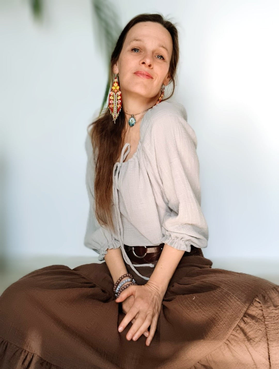 MAXI SUKNĚ MĚKČENÝ LEN -ČOKOLÁDOVÁ HNĚDÁ