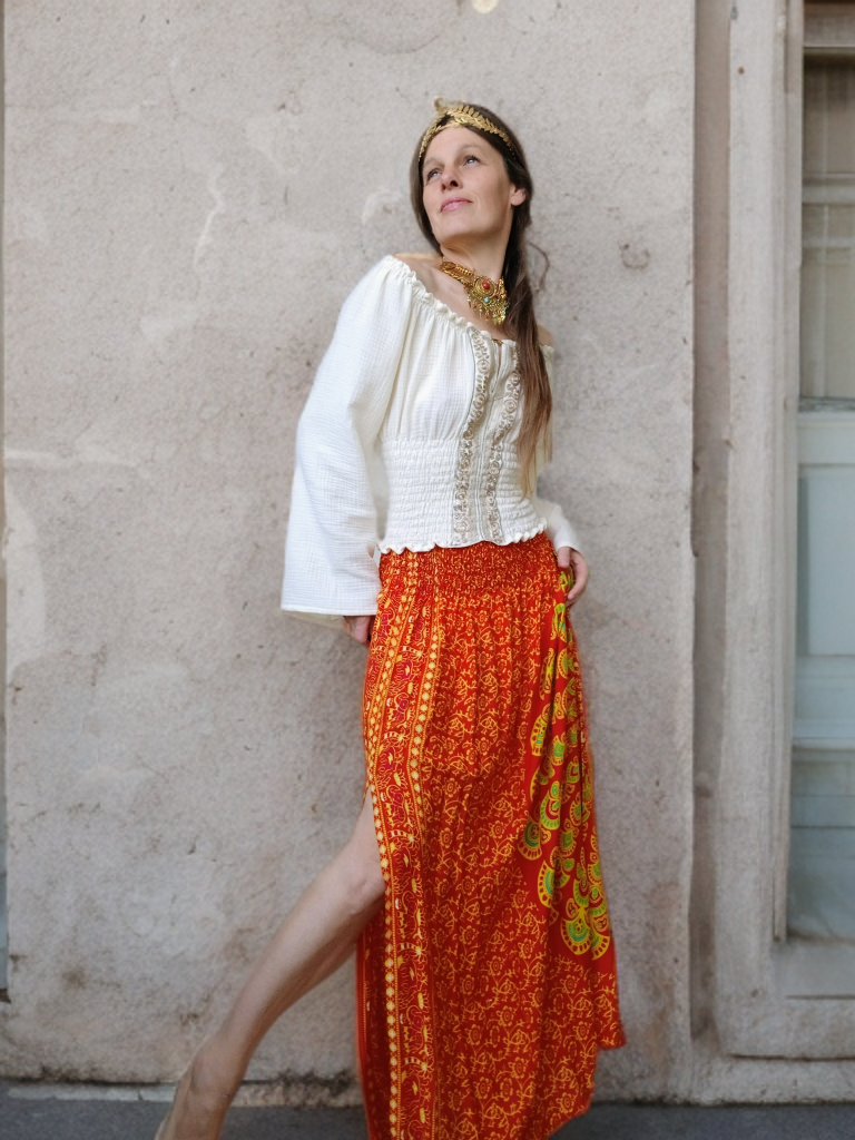 SUKNĚ BOHO MANDALA ČERVENÁ