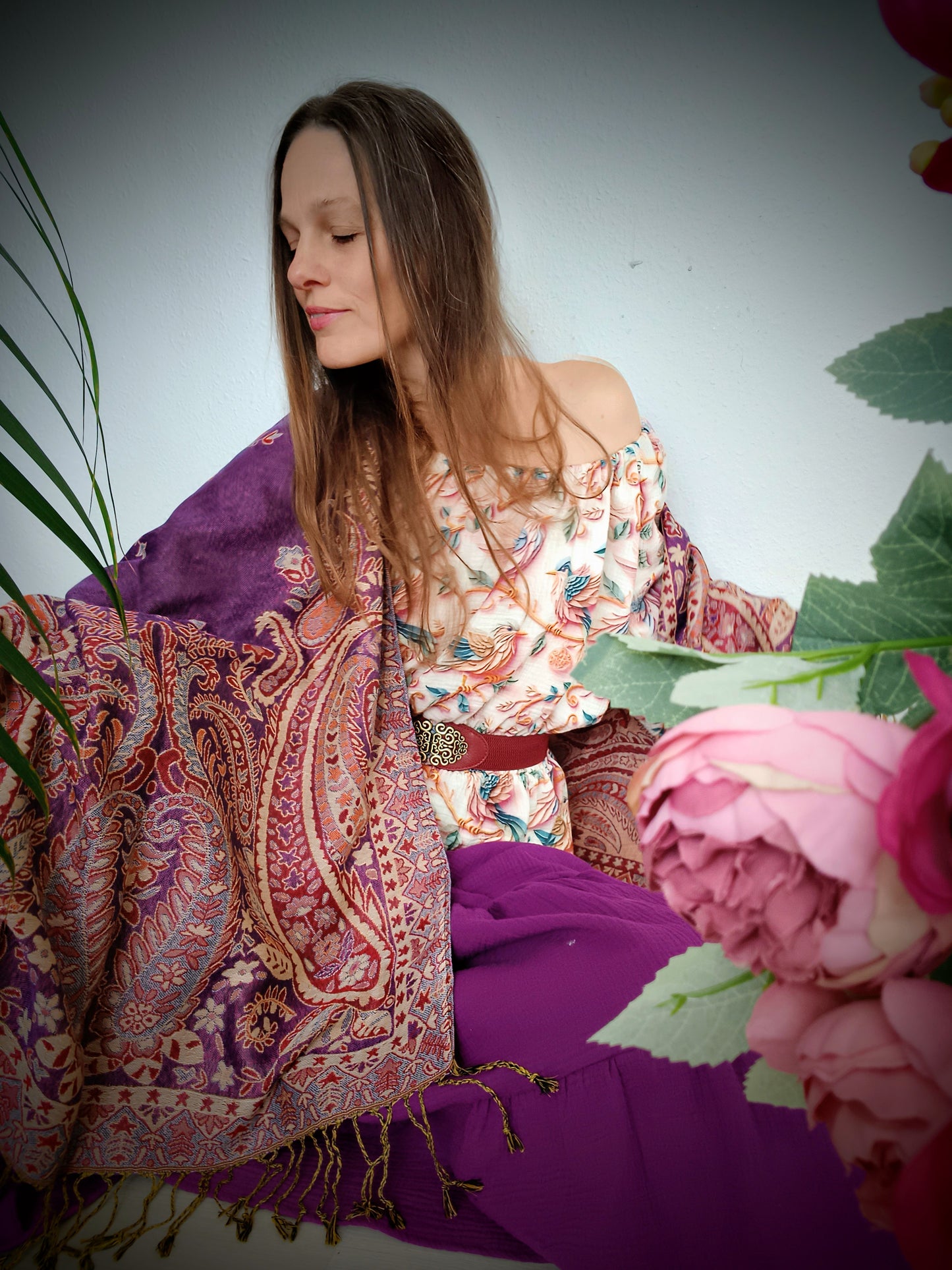 VELKÝ PLÉD BOHO PAŠMÍNA FIALOVÝ