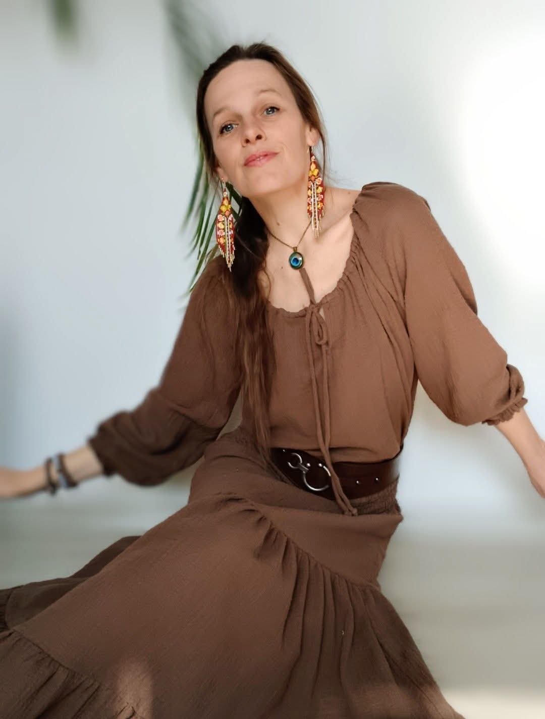 MAXI SUKNĚ MĚKČENÝ LEN -ČOKOLÁDOVÁ HNĚDÁ