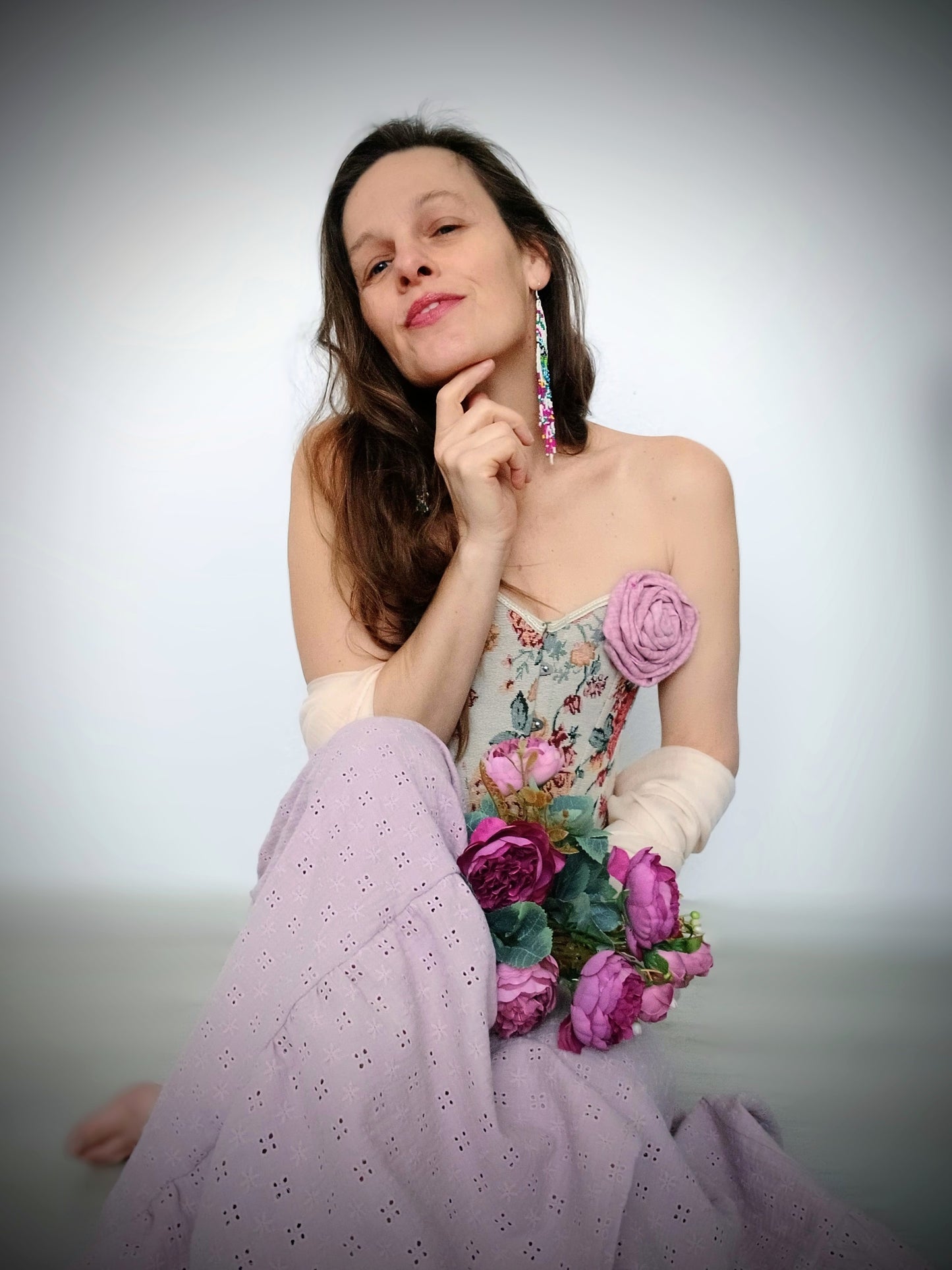 PŘEKRÁSNÁ STARORŮŽOVÁ MADEIRA MUŠELÍN MAXI SUKNĚ