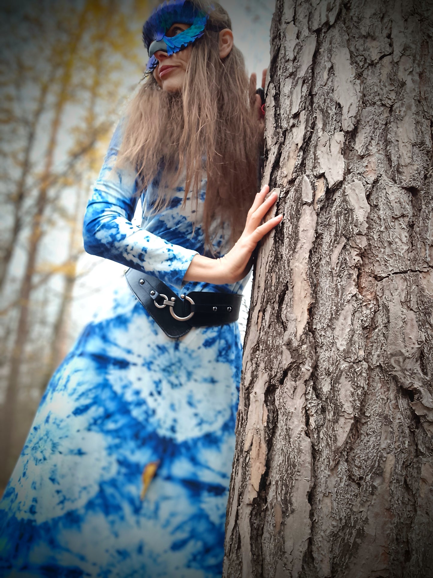 BOŽSKÉ  MAXI ŠATY MODRÁ BATIKA S OPASKEM