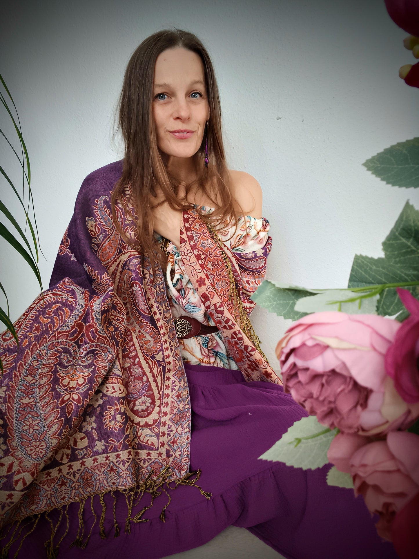 VELKÝ PLÉD BOHO PAŠMÍNA FIALOVÝ