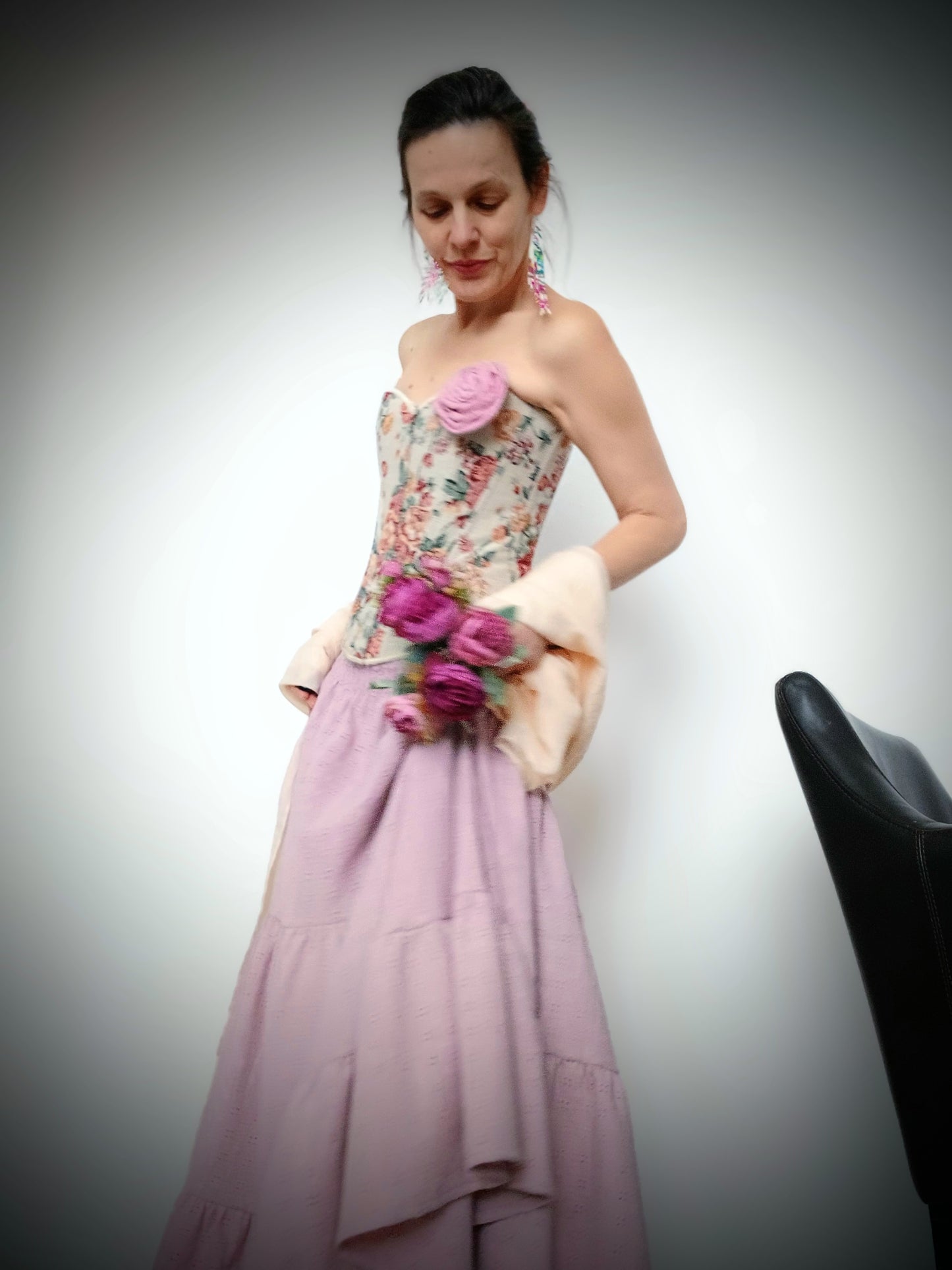 PŘEKRÁSNÁ STARORŮŽOVÁ MADEIRA MUŠELÍN MAXI SUKNĚ