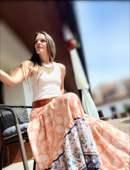 BOHO LETNÍ SUKNĚ S BORDUROU