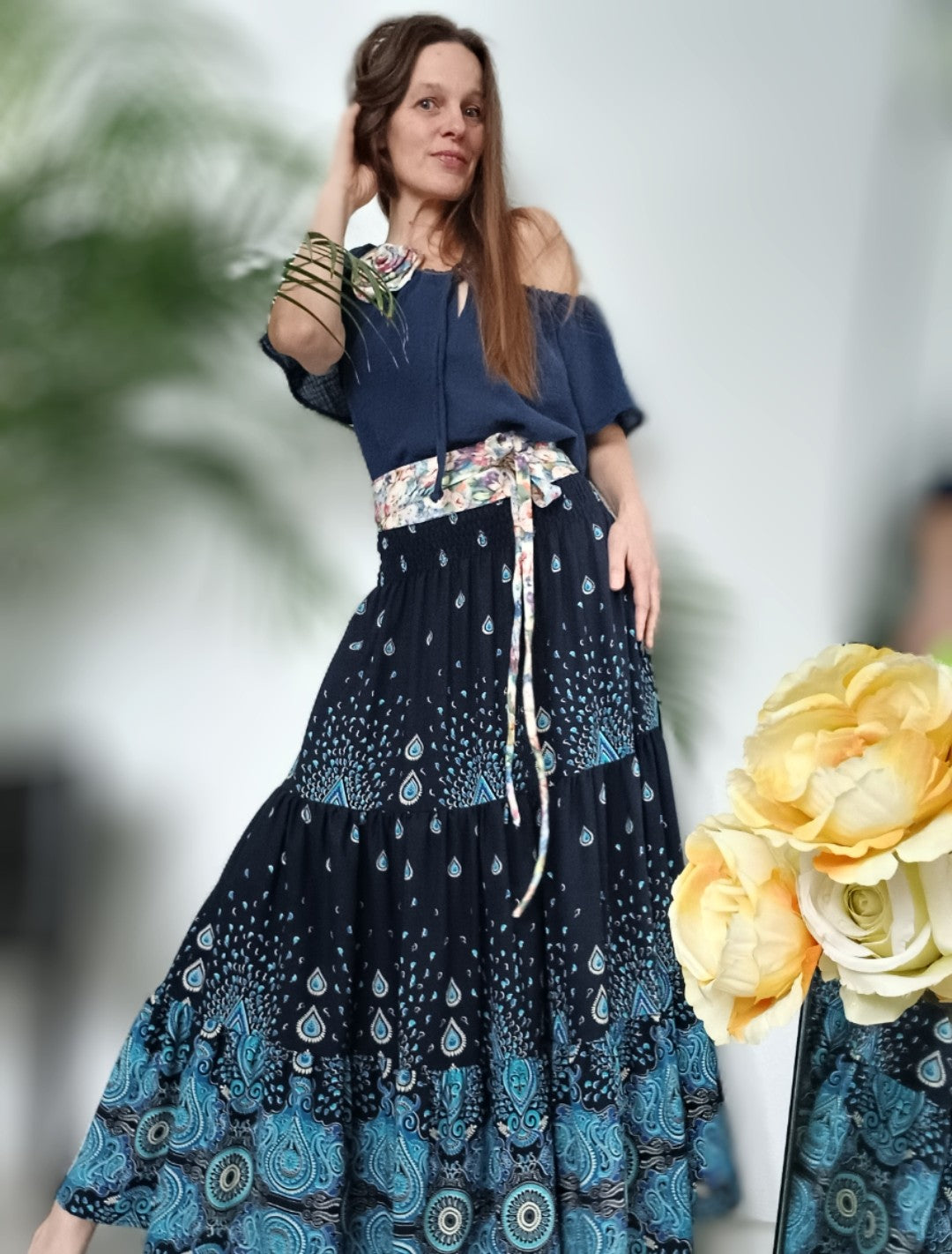 BORDUROVÁ MAXI SUKNĚ BLUE