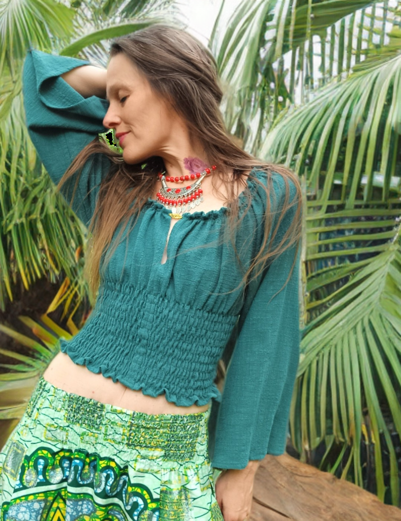 TOPÍK/HALENKA V BOHO STYLU Z  MĚKČENÉHO LNU
