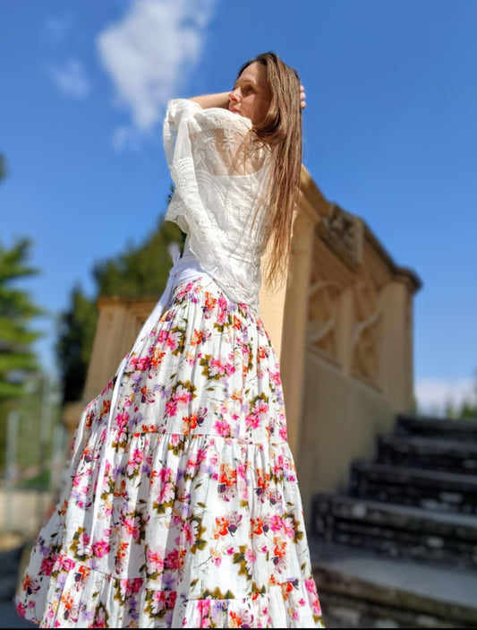 ÚCHVATNÁ MAXI SUKNĚ KVĚTY -BIO MUŠELÍN