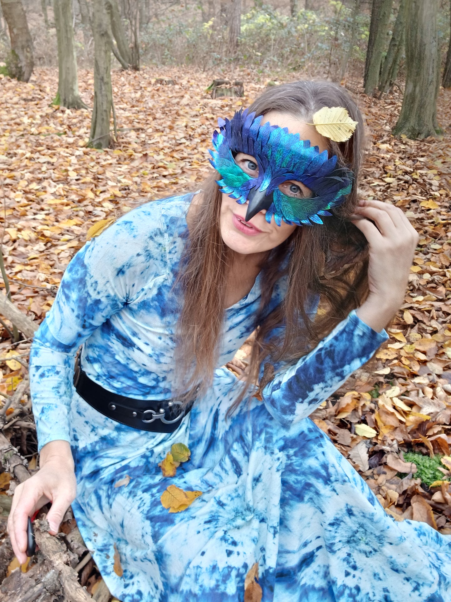 BOŽSKÉ  MAXI ŠATY MODRÁ BATIKA S OPASKEM