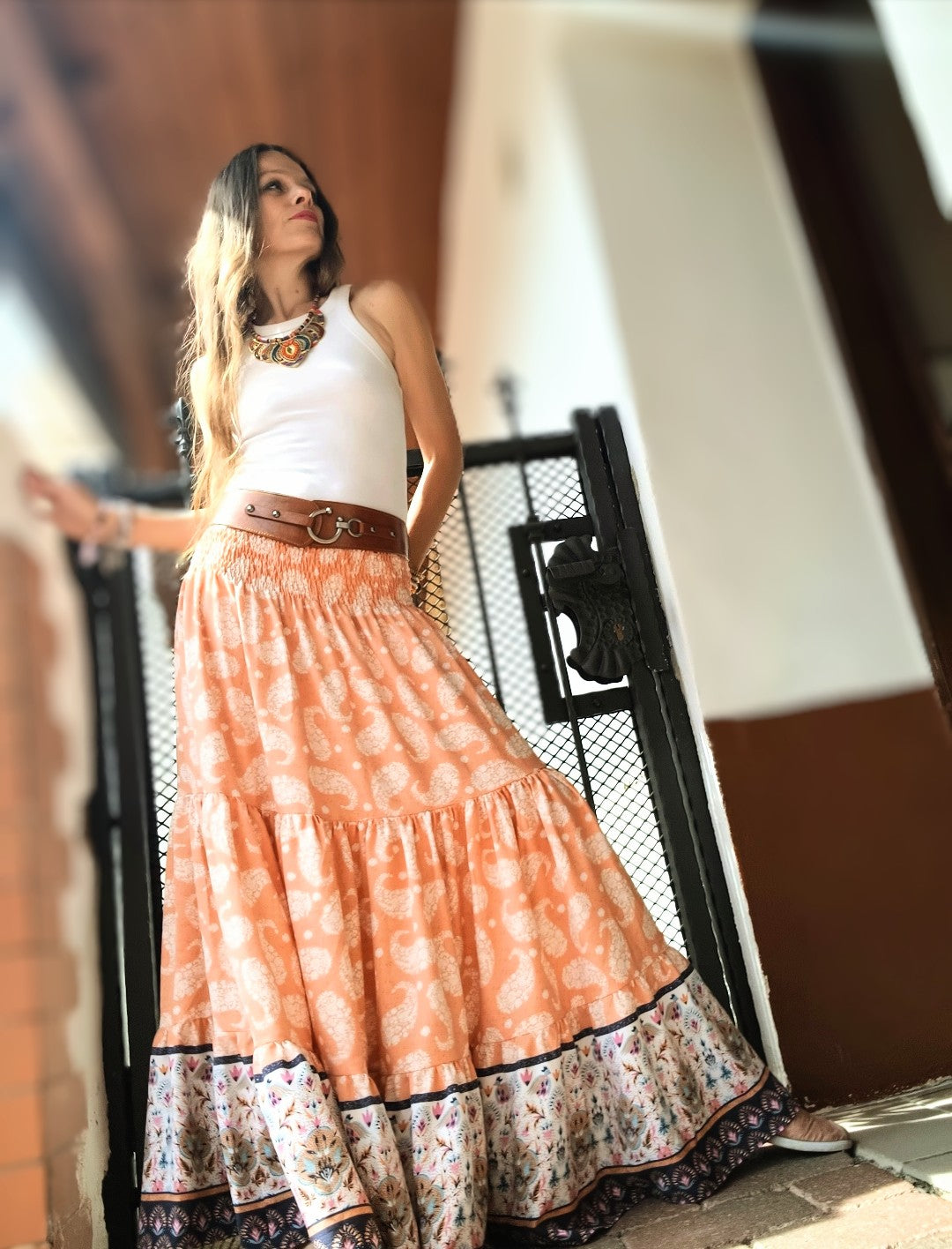 BOHO LETNÍ SUKNĚ S BORDUROU