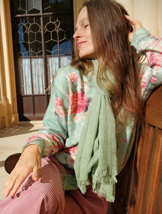 HEBKÝ PLÉD LEN/ BAVLNA  BARVA JEMNÁ MINT