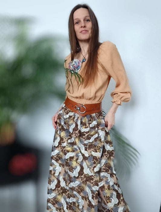 VEČERNÍ, SPOLEČENSKÁ MAXI SUKNĚ MOCCA HNĚDÁ