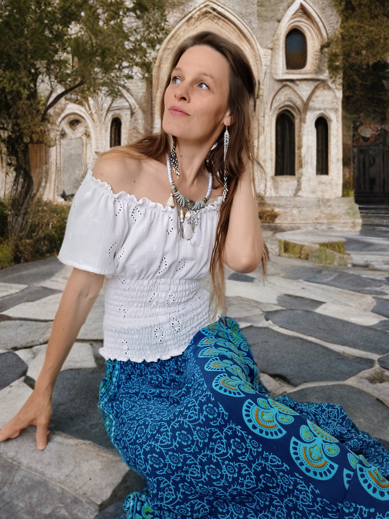 HALENKA/TOP MUŠELÍNOVÁ MADEIRA /VÝŠIVKA