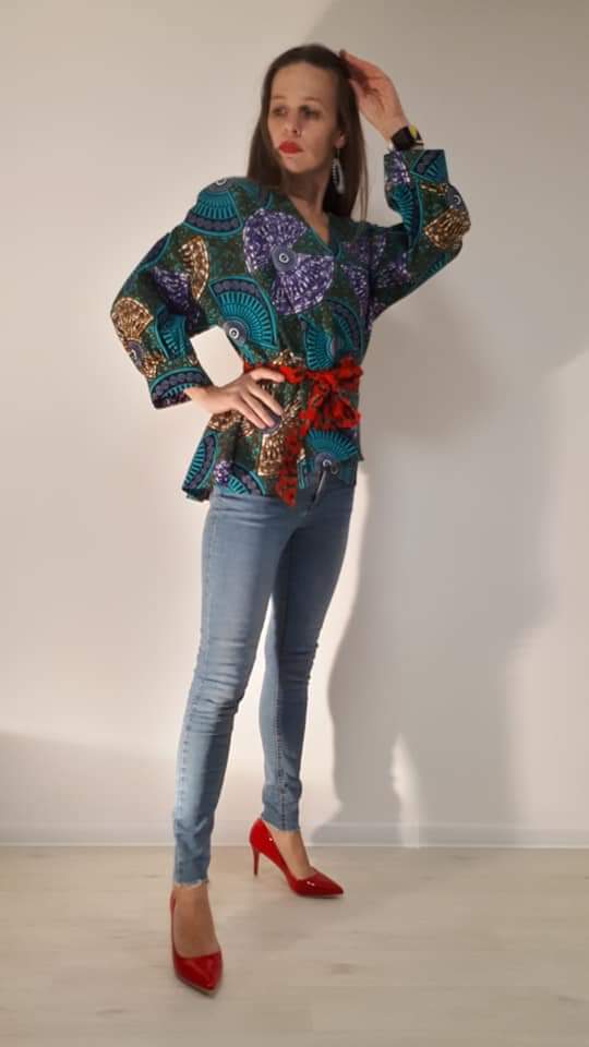 Africká halenka /blouse/tyrkysová/fialová