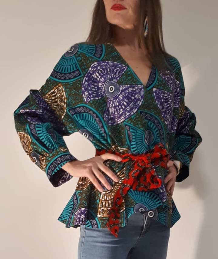 Africká halenka /blouse/tyrkysová/fialová