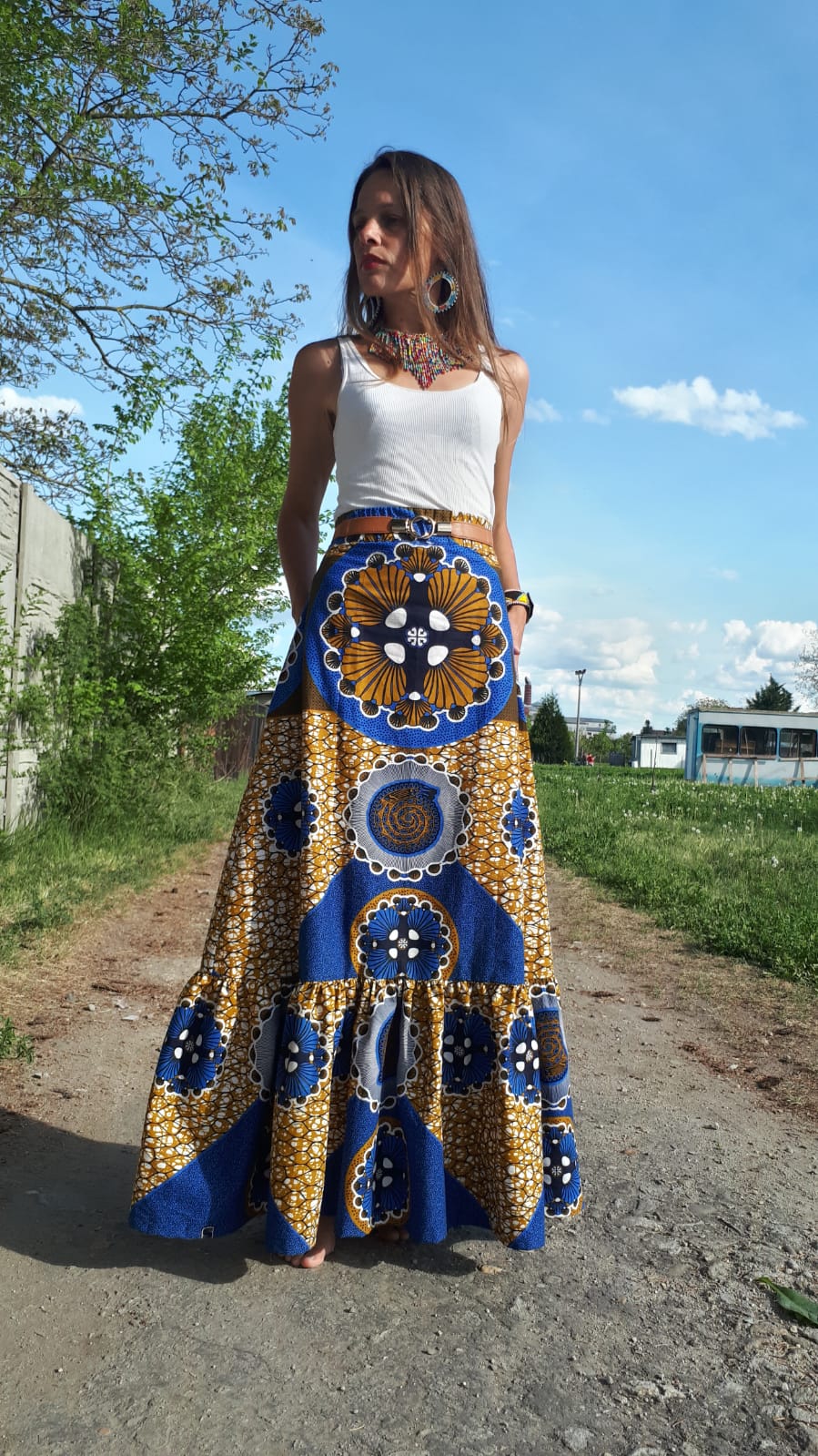 Sukně Yemaya z africké látky / African skirt long blue
